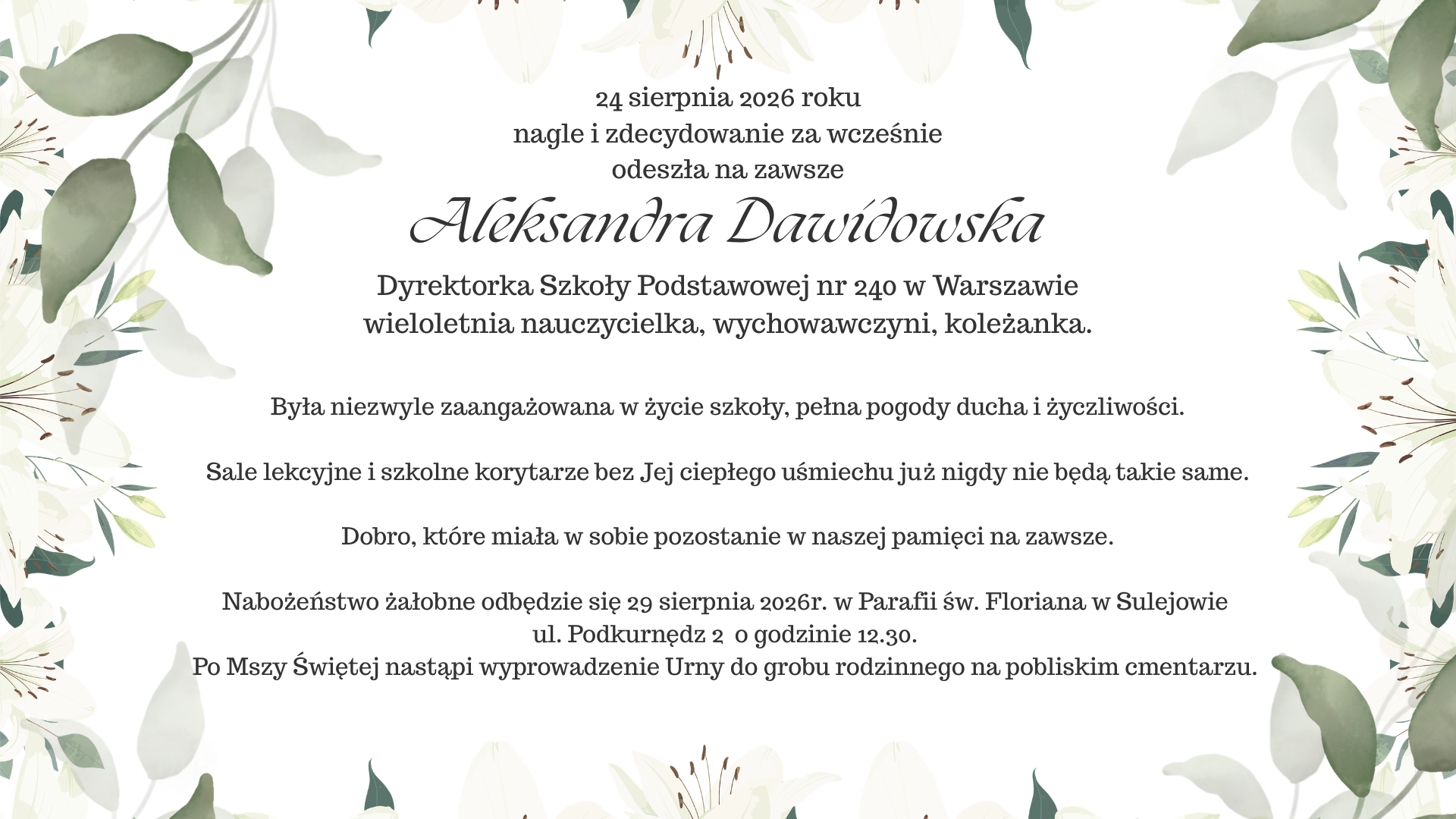 Wspomnienie o Pani Dyrektor